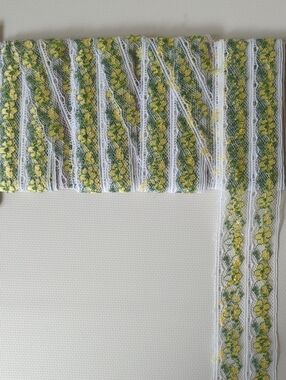 Vintage Floral Lace Trim Ribbon - Yellow & Green Lace Accent